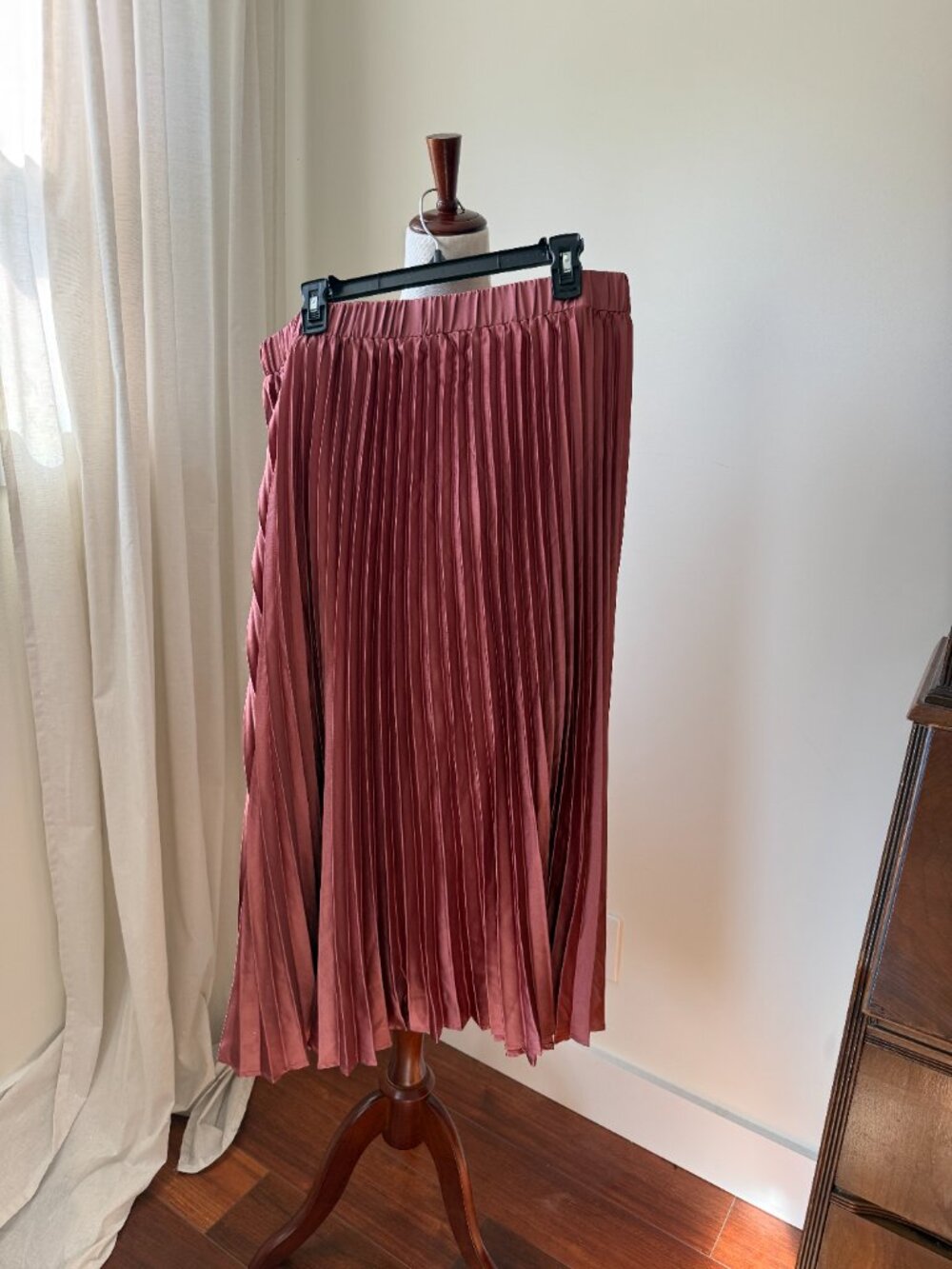 Arula Size B Pleated Midi Skirt Dusty Rose Pink Elastic Waist A-Line - Picture 3 of 6
